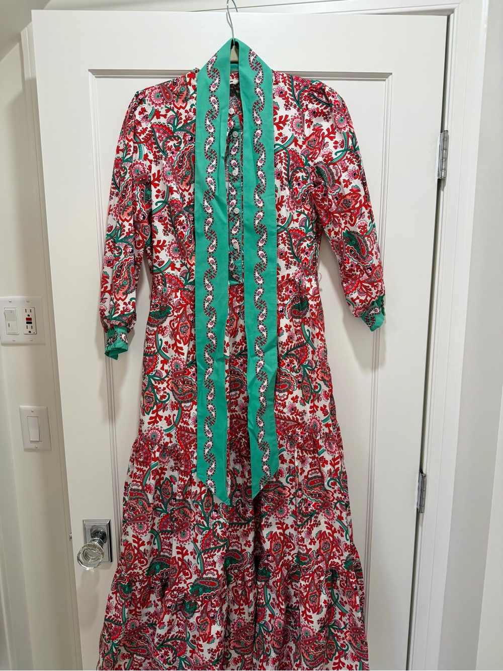 Green & Red Paisley Maxi Dress with detachable belt